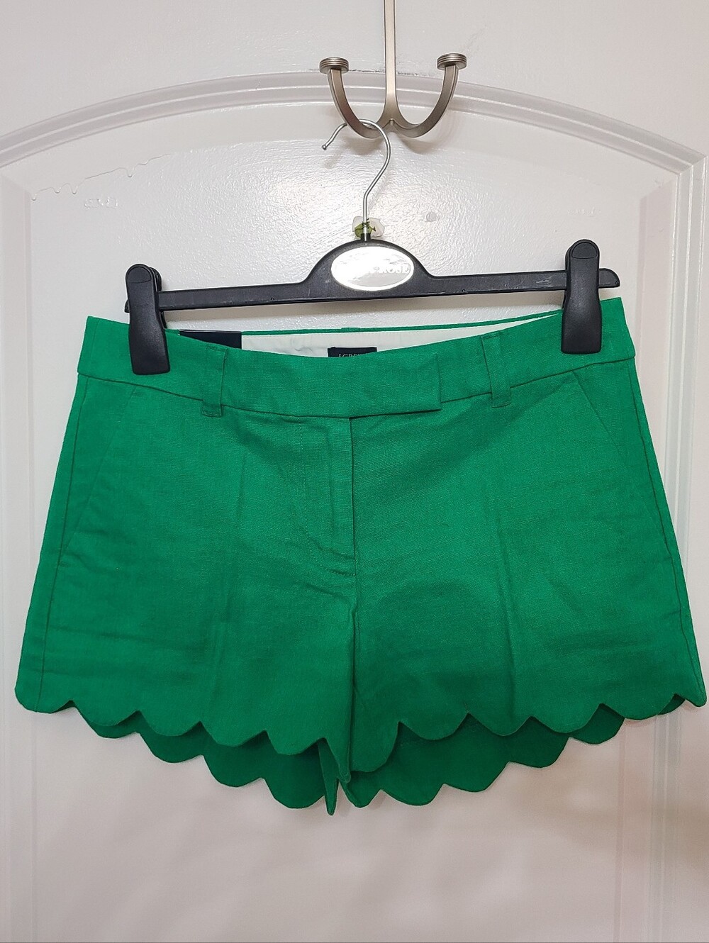 NWT J. Crew Linen Emerald Green Scallop Hem High-Rise Shorts Sz 4